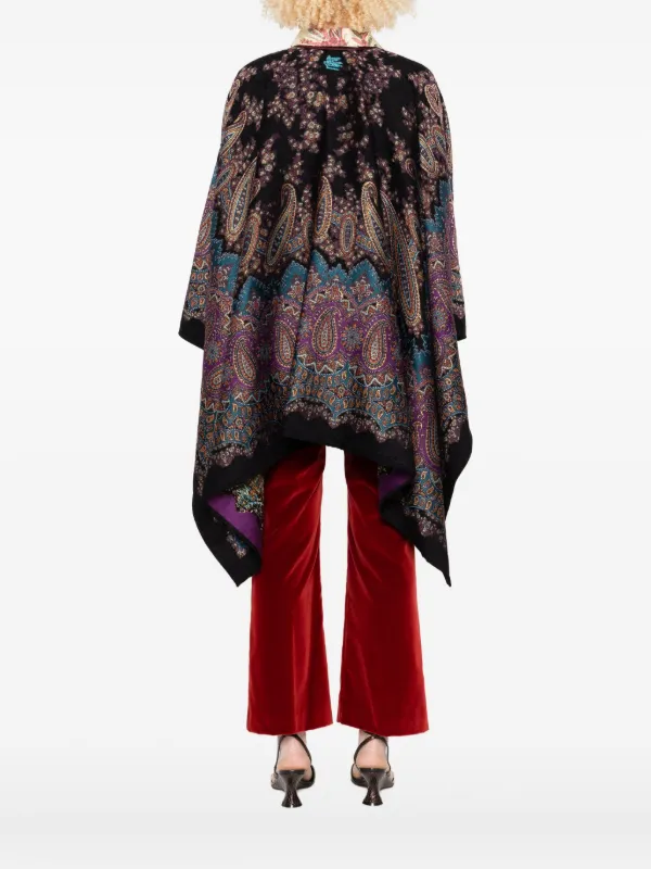 ETRO エトロ ペイズリー柄 シルク ポンチョ ケープ 総柄 フリーサイズ ETRO ペイズリーポンチョ | ブラック | FARFETCH JP