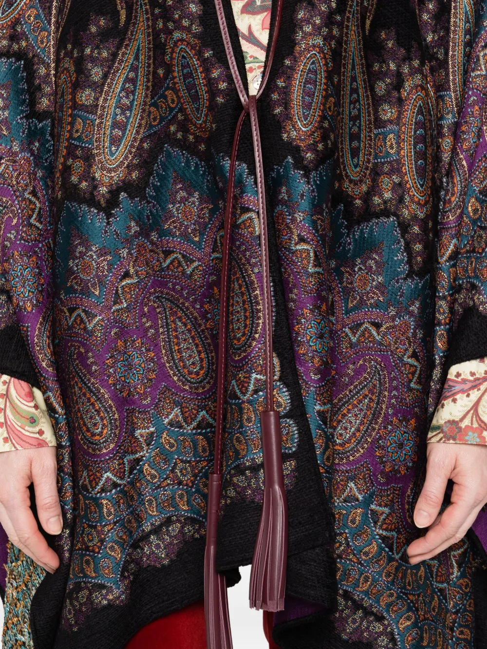 ETRO Poncho met paisley-print en kwastjes Zwart
