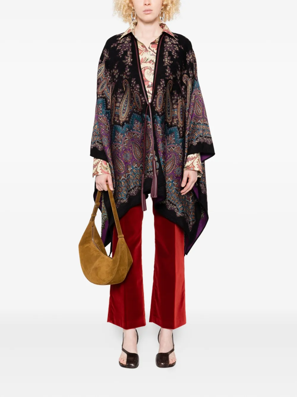 ETRO Poncho met paisley-print en kwastjes Zwart
