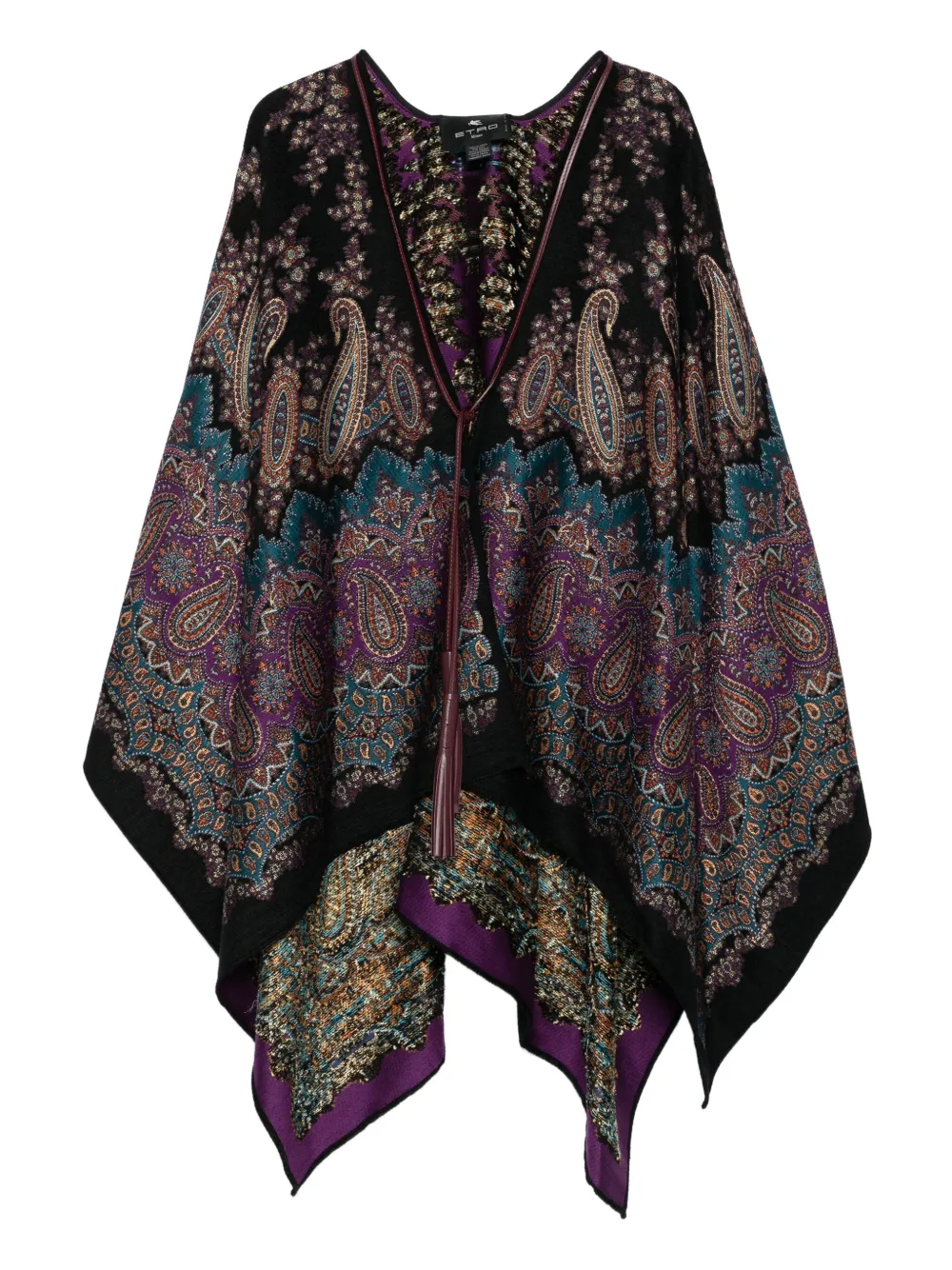 ETRO Poncho met paisley-print en kwastjes Zwart