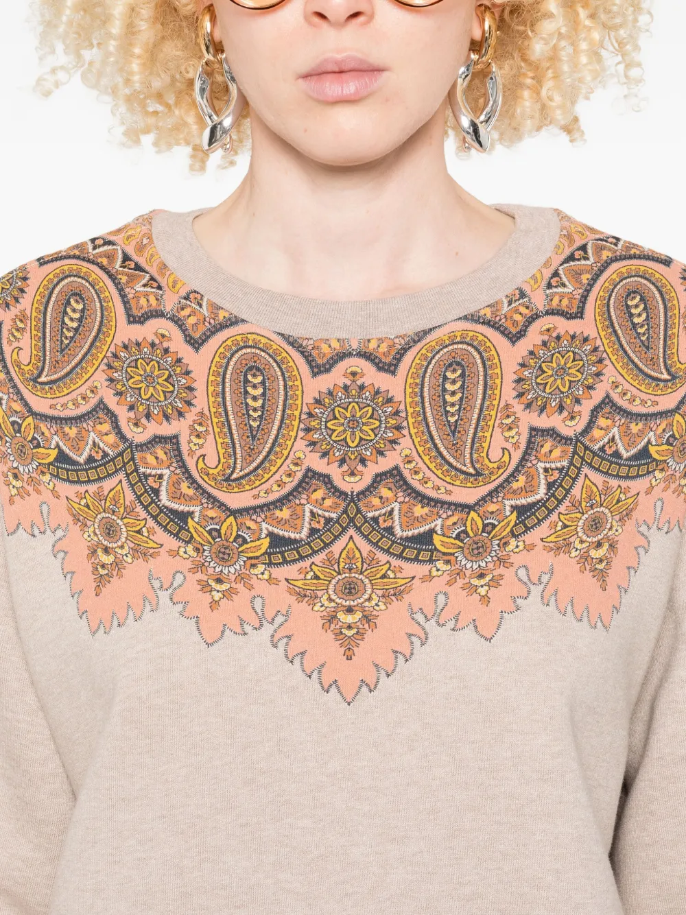 ETRO Sweater met paisley-detail en ronde hals Beige