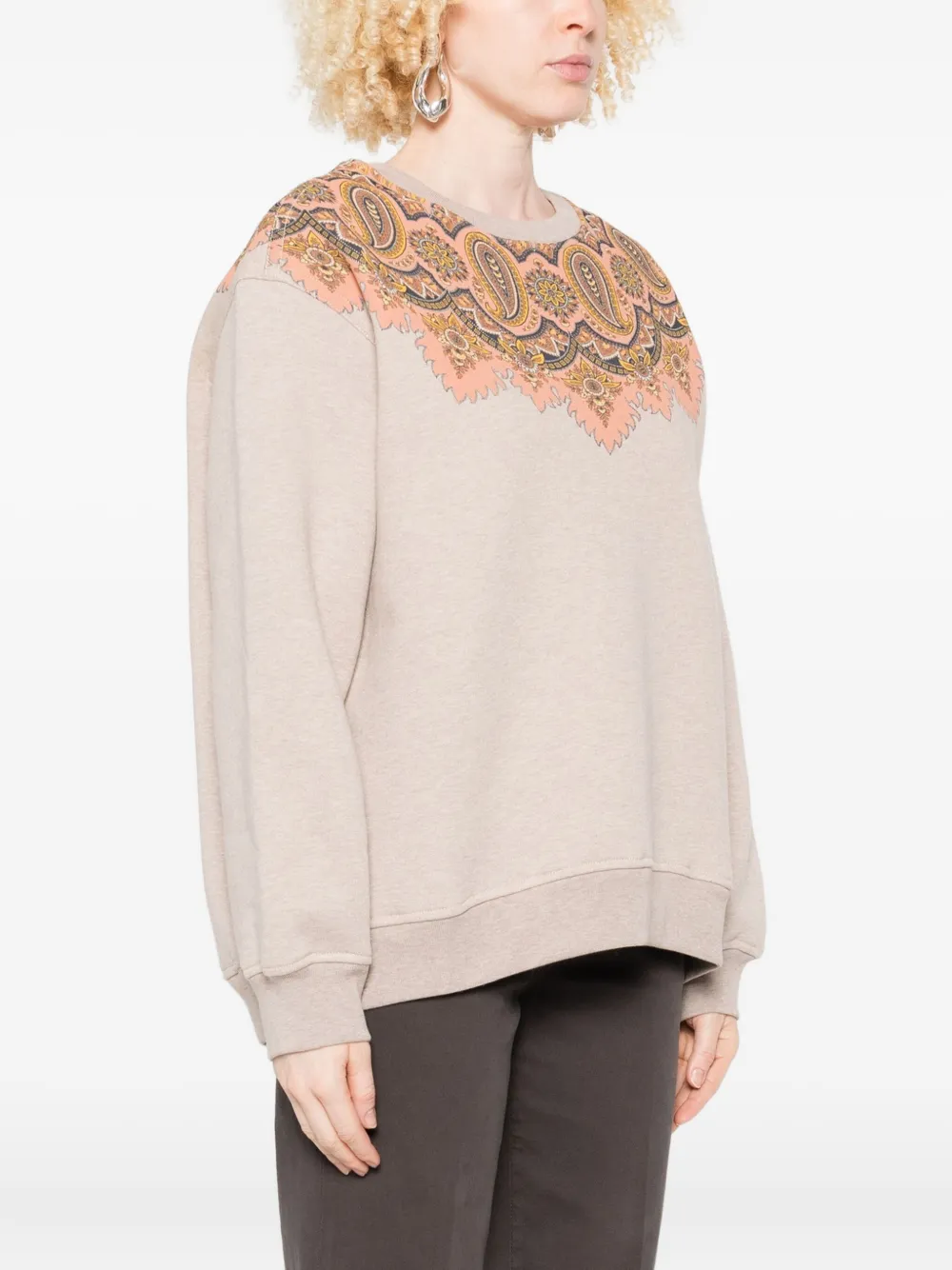 ETRO Sweater met paisley-detail en ronde hals Beige