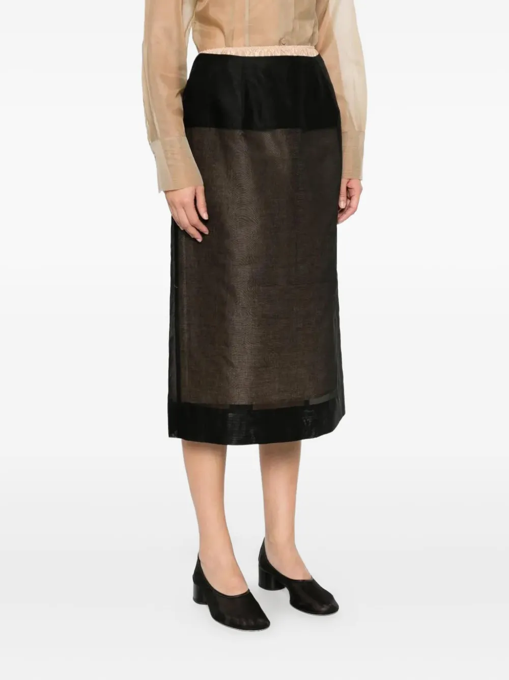 Carven sheer panelled straight midi skirt Zwart