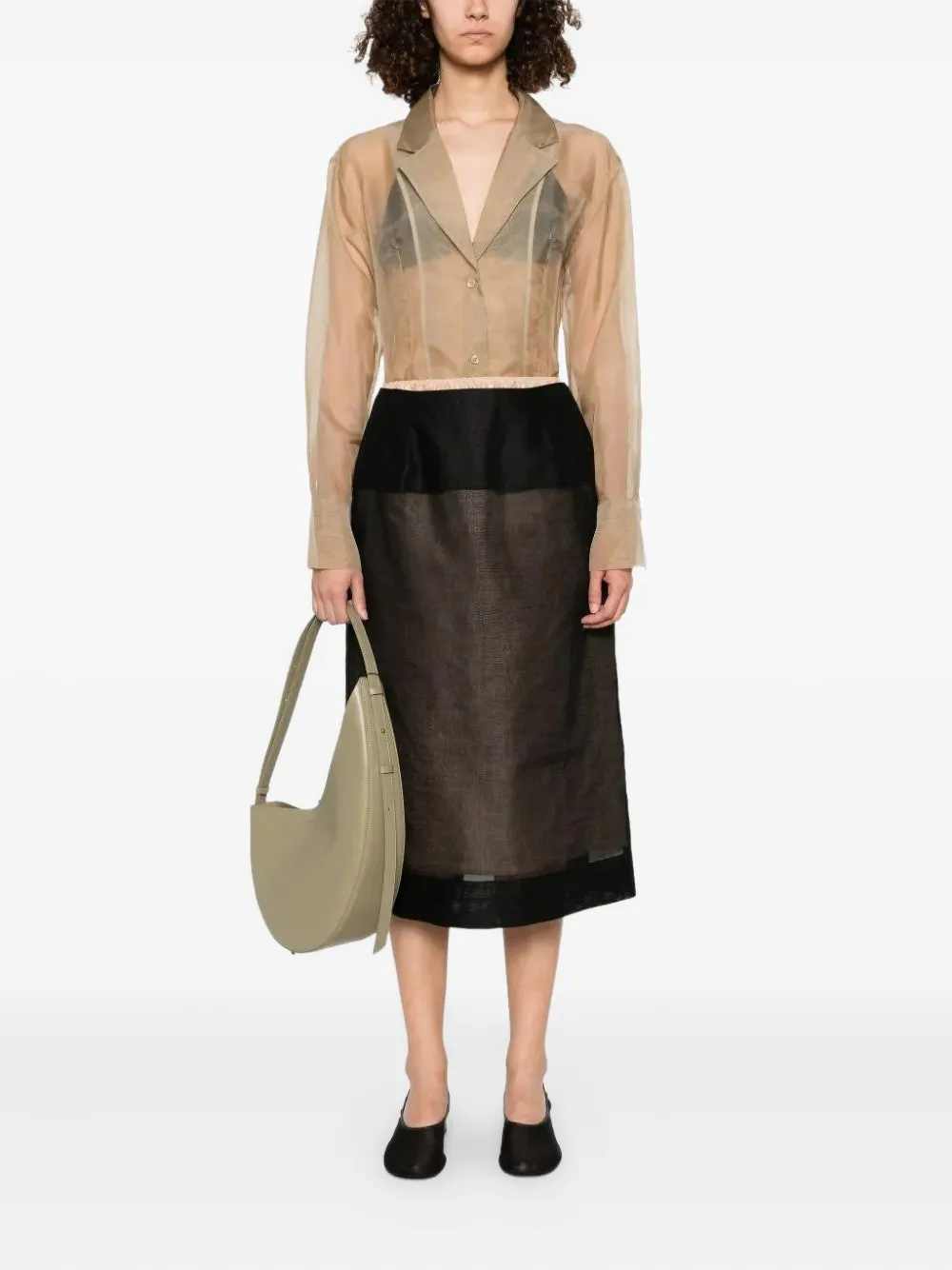 Carven sheer panelled straight midi skirt Zwart
