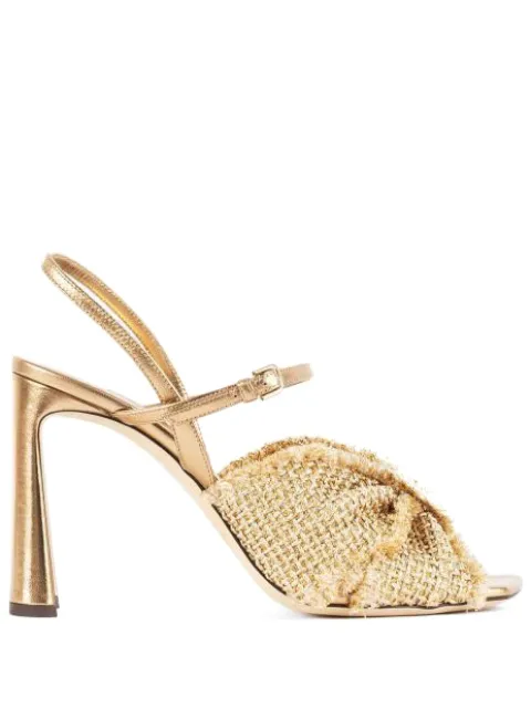 Jimmy Choo 95mm Annika metallic-raffia bow sandals
