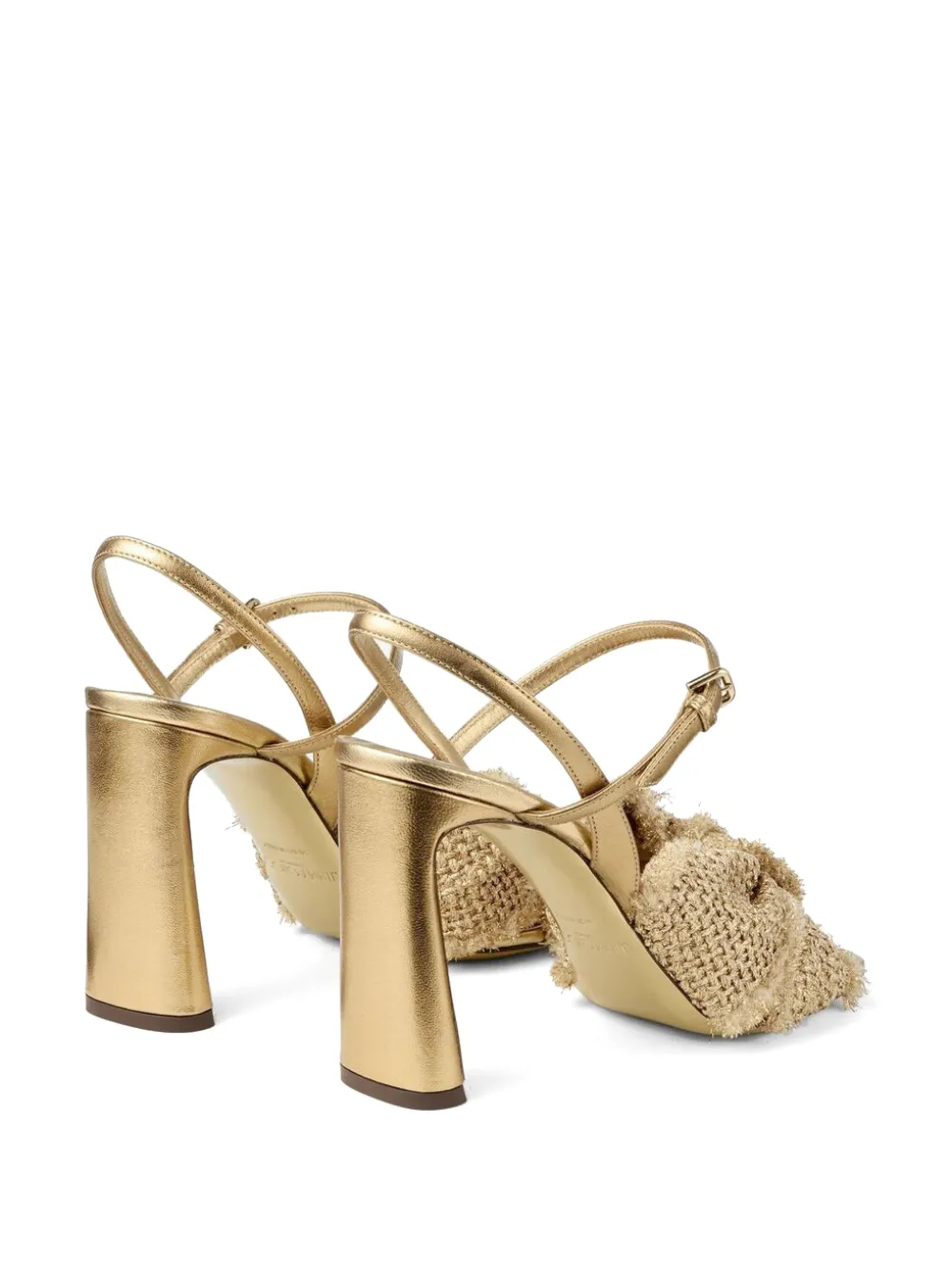 Jimmy Choo 95 mm Annika sandalen met metallic raffia strik Goud