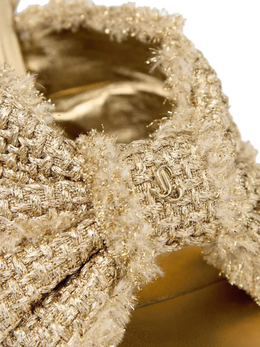 Jimmy Choo 95 mm Annika sandalen met metallic raffia strik Goud