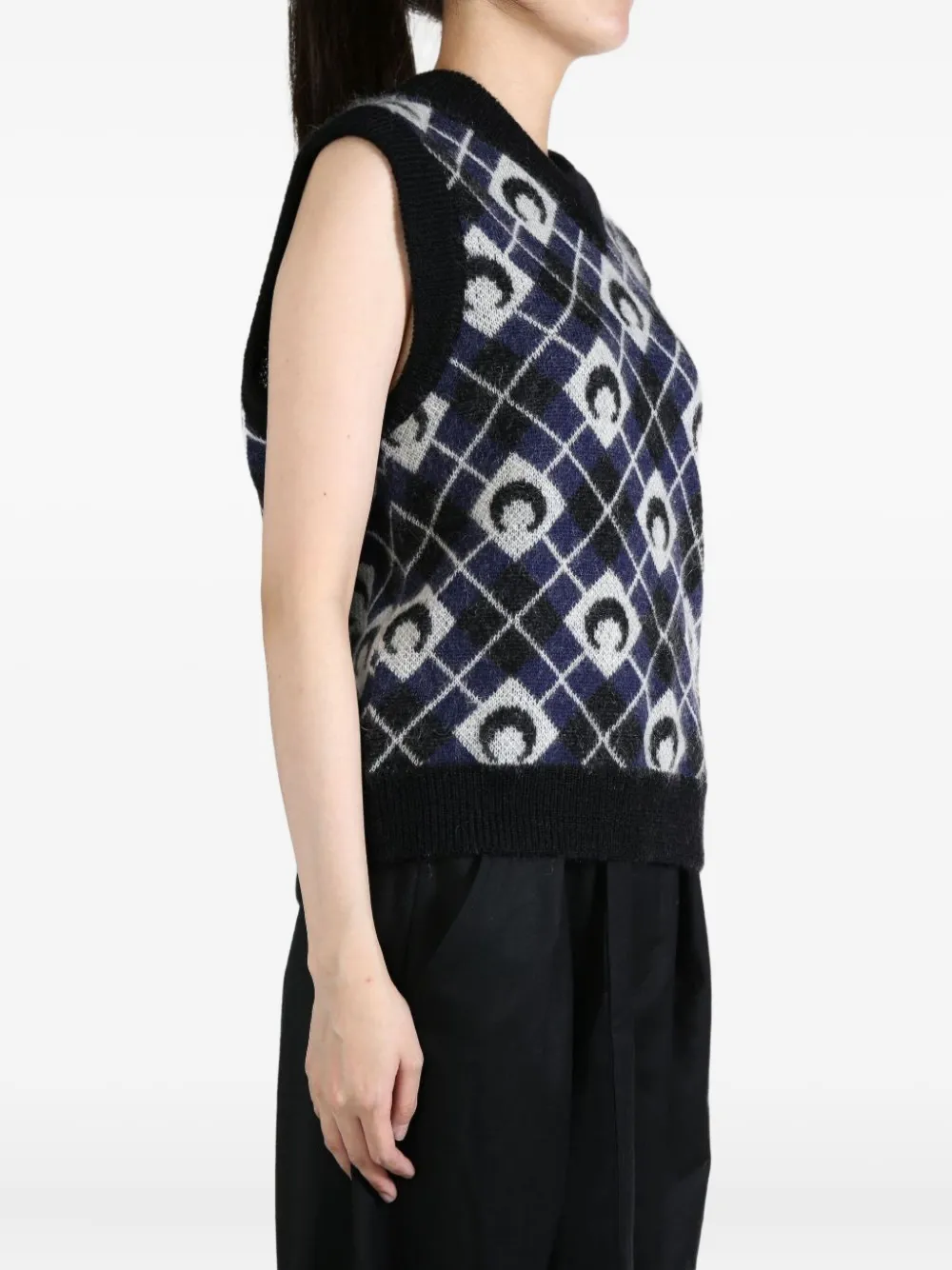 Marine Serre moon-pattern knit vest Zwart