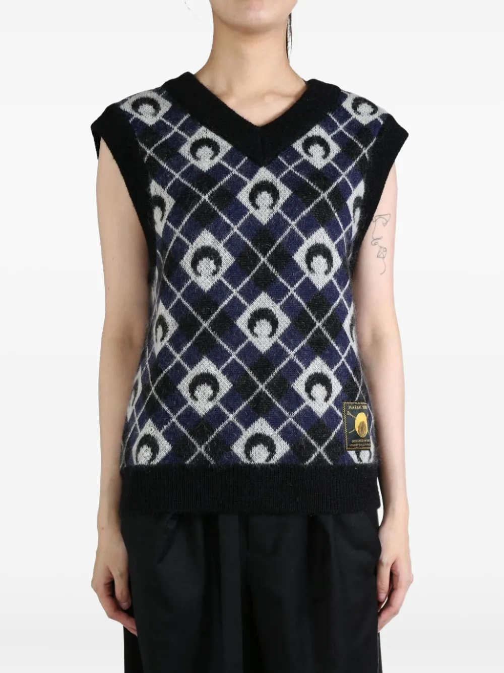 Marine Serre moon-pattern knit vest Zwart