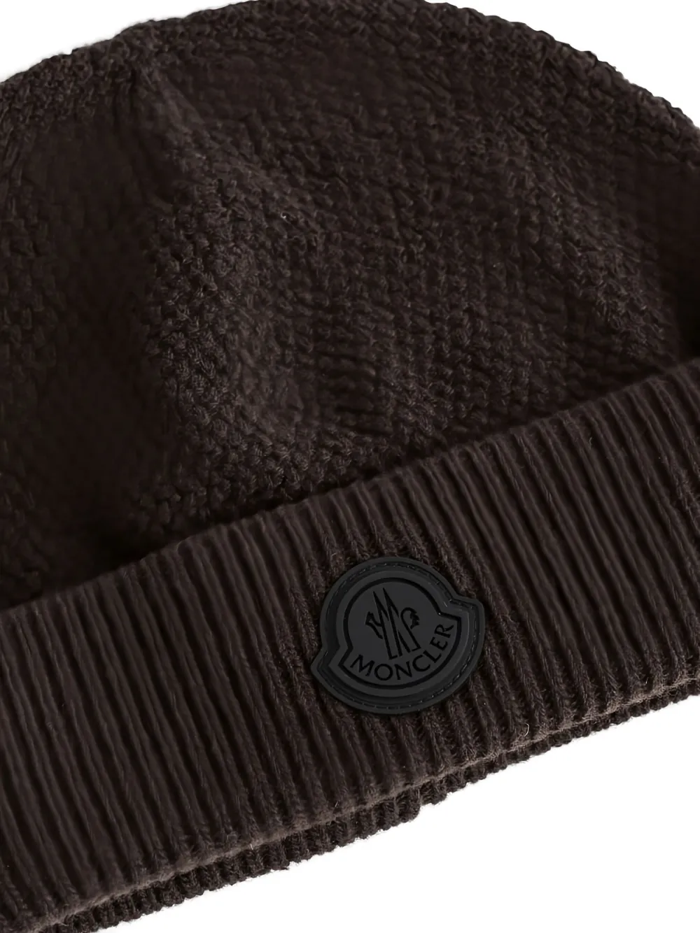 Moncler Muts met logopatch en geribbelde rand Bruin