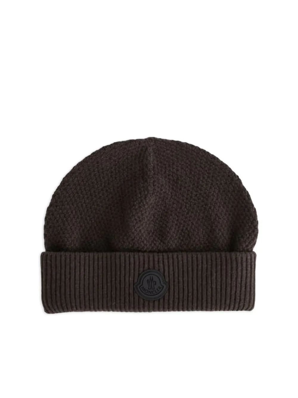 Moncler Muts met logopatch en geribbelde rand Bruin