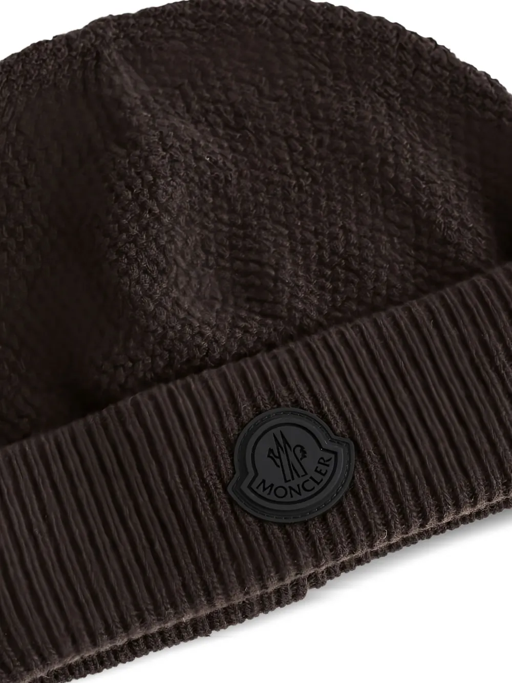 Moncler Muts met logopatch en geribbelde rand - Bruin