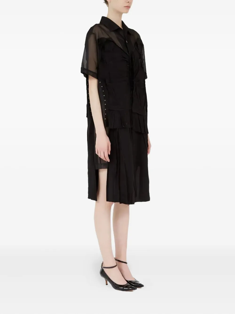 Maison Margiela Layered Pleated Midi Dress In Black