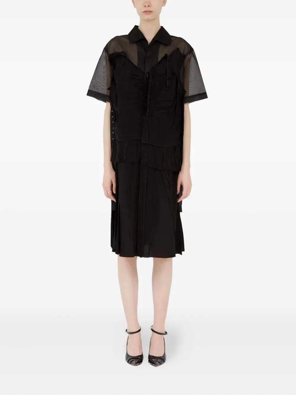 Maison Margiela Layered Pleated Midi Dress In Black