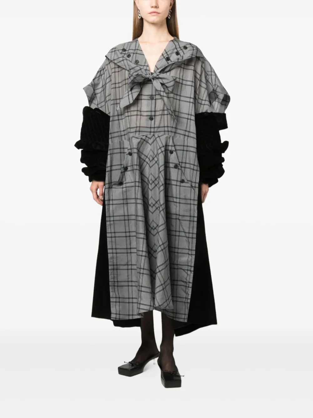 Maison Margiela checked-velvet asymmetrical dress Grijs