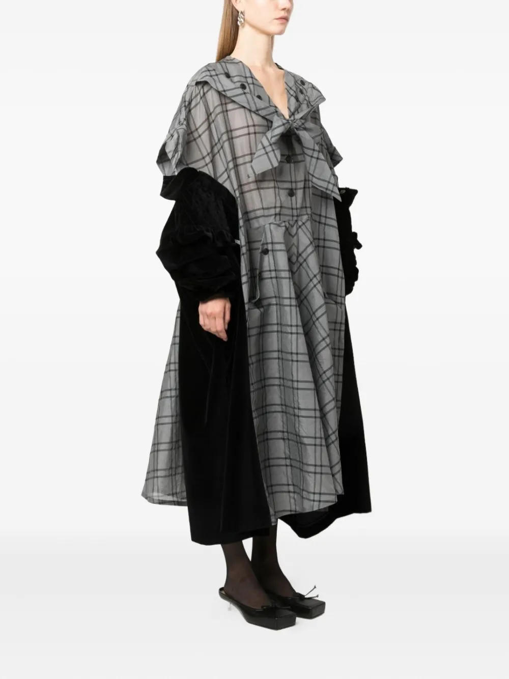 Maison Margiela checked-velvet asymmetrical dress Grijs