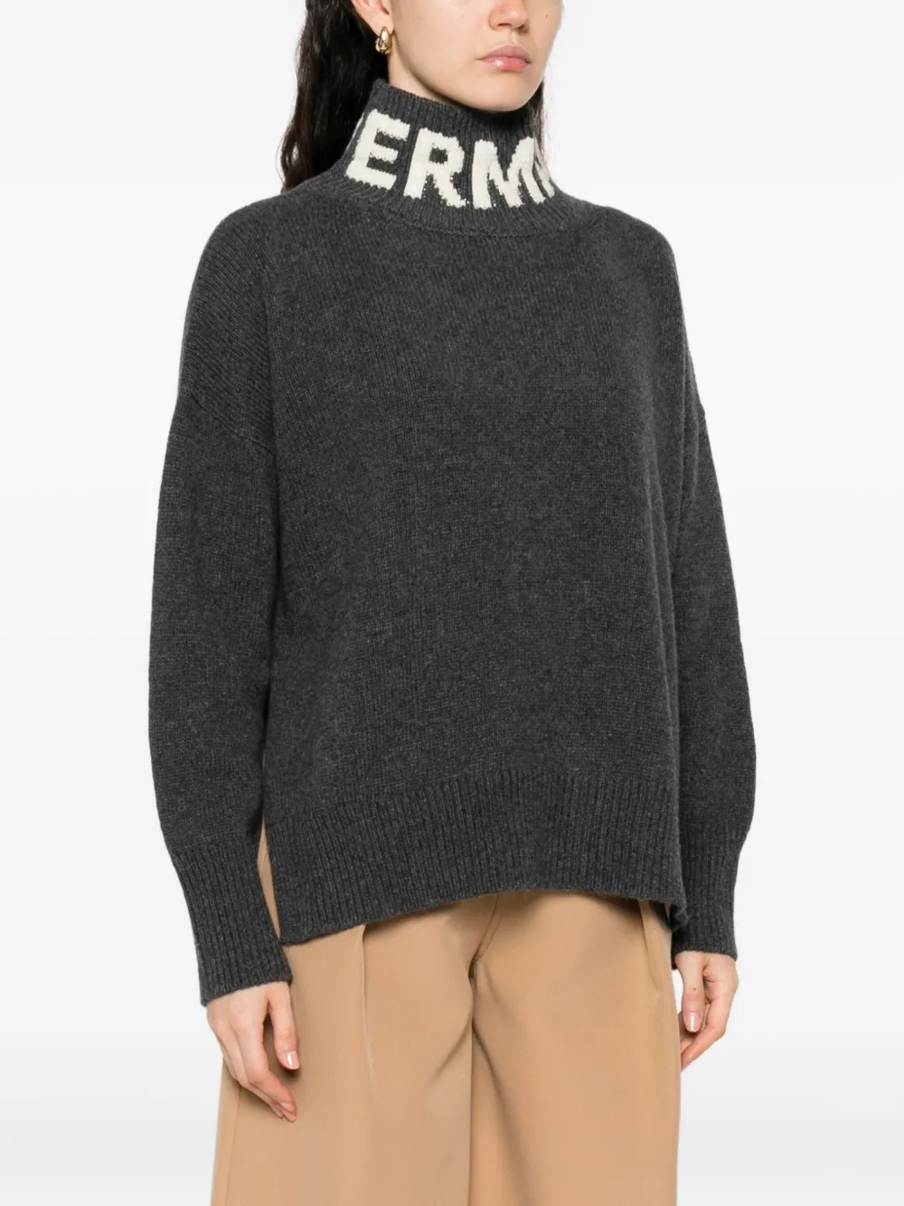 ERMANNO FIRENZE Trui met hoge hals en logodetail Grijs