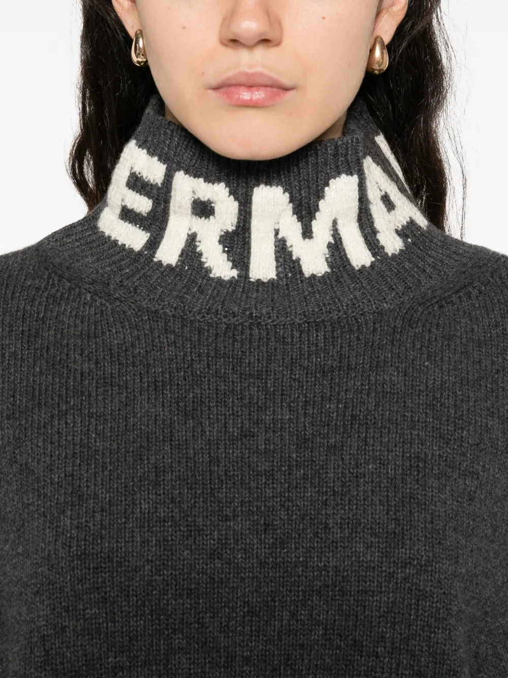 ERMANNO FIRENZE Trui met hoge hals en logodetail Grijs