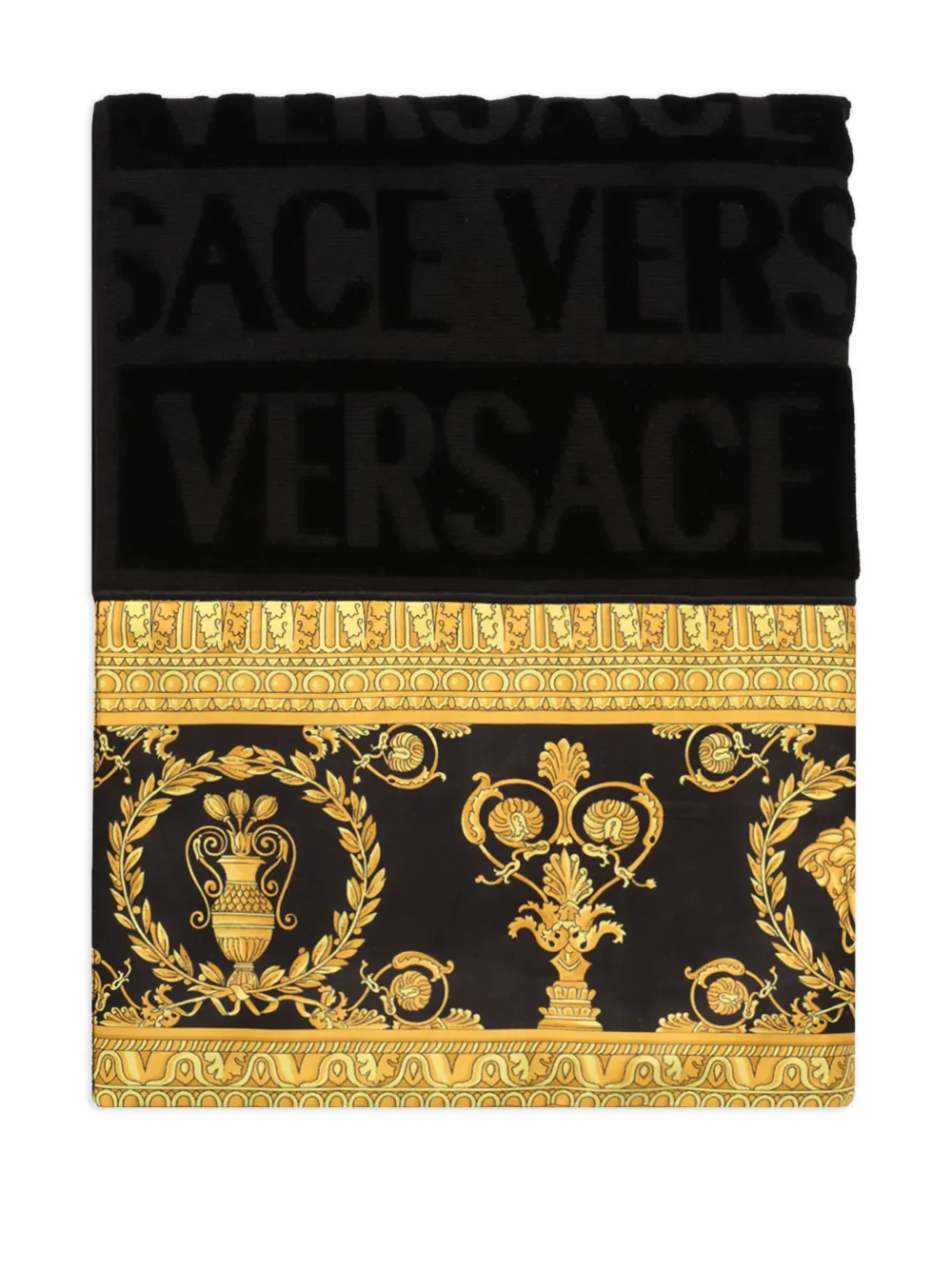 Versace Barocco-print Towel In Black