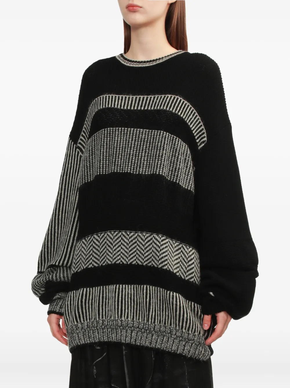 Y's Gestreepte trui met vlakken Zwart