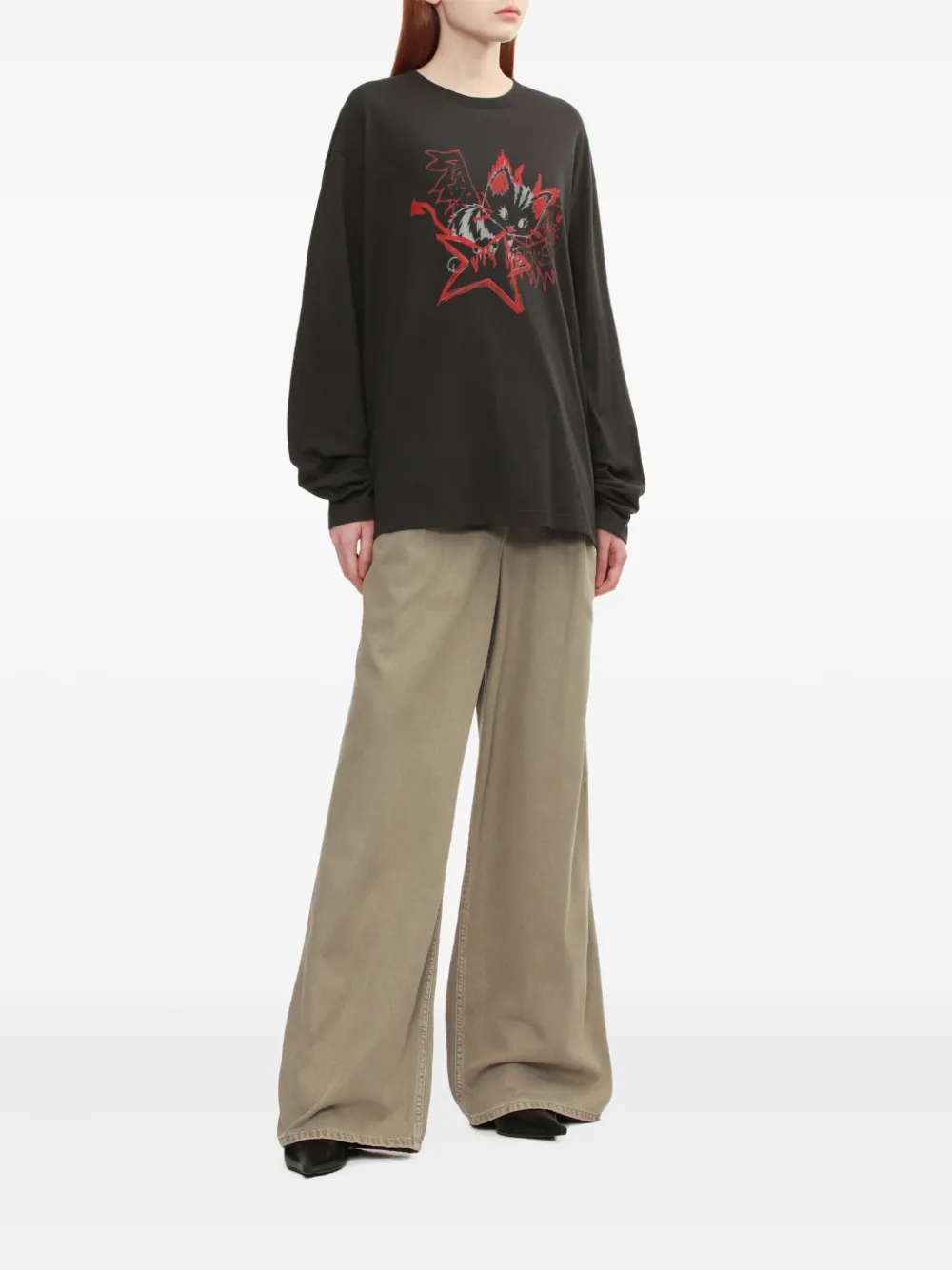 We11 Done Cat-star Graphic Long-sleeve Top In Gray