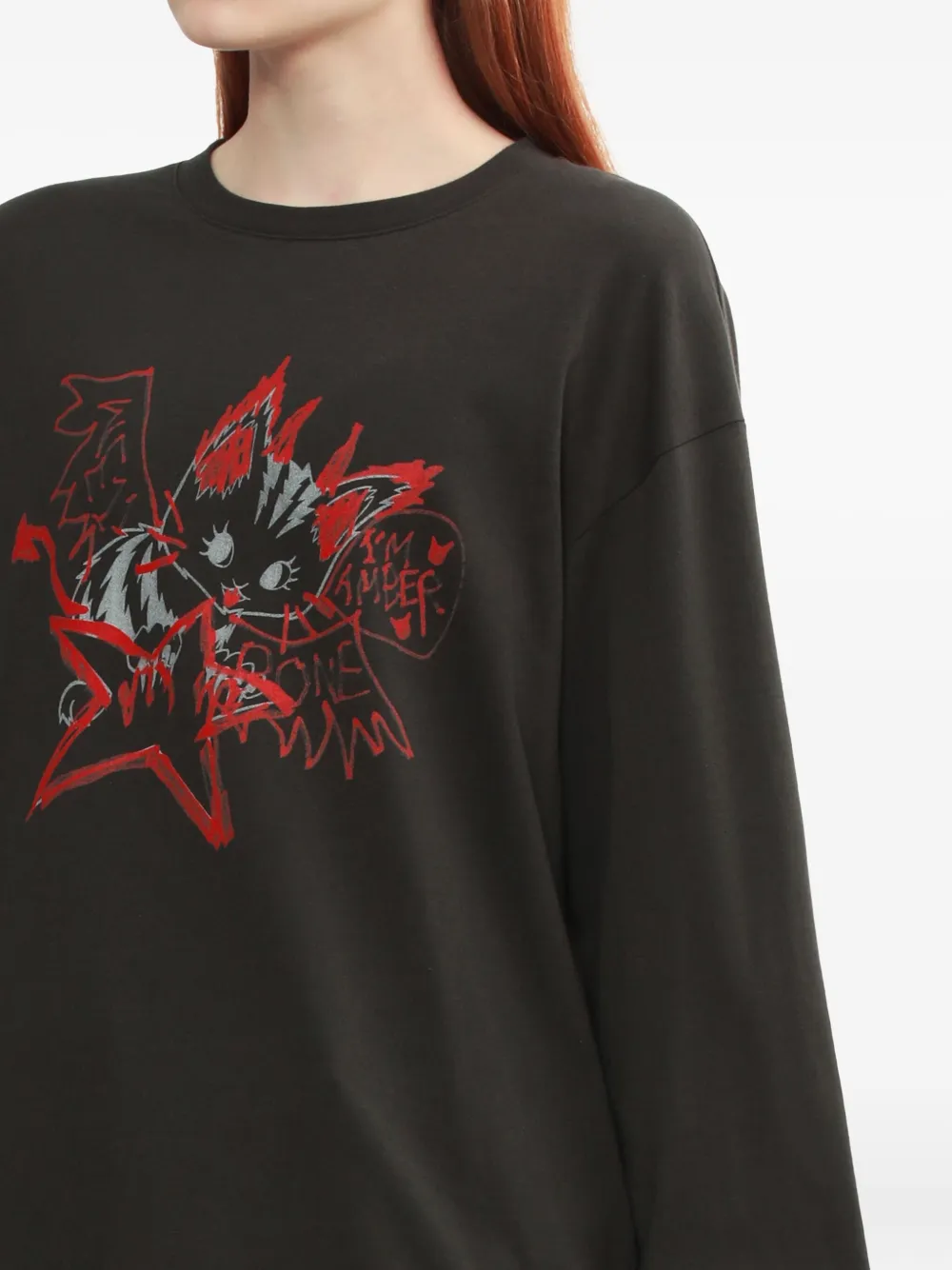 We11 Done Cat-star Graphic Long-sleeve Top In Gray