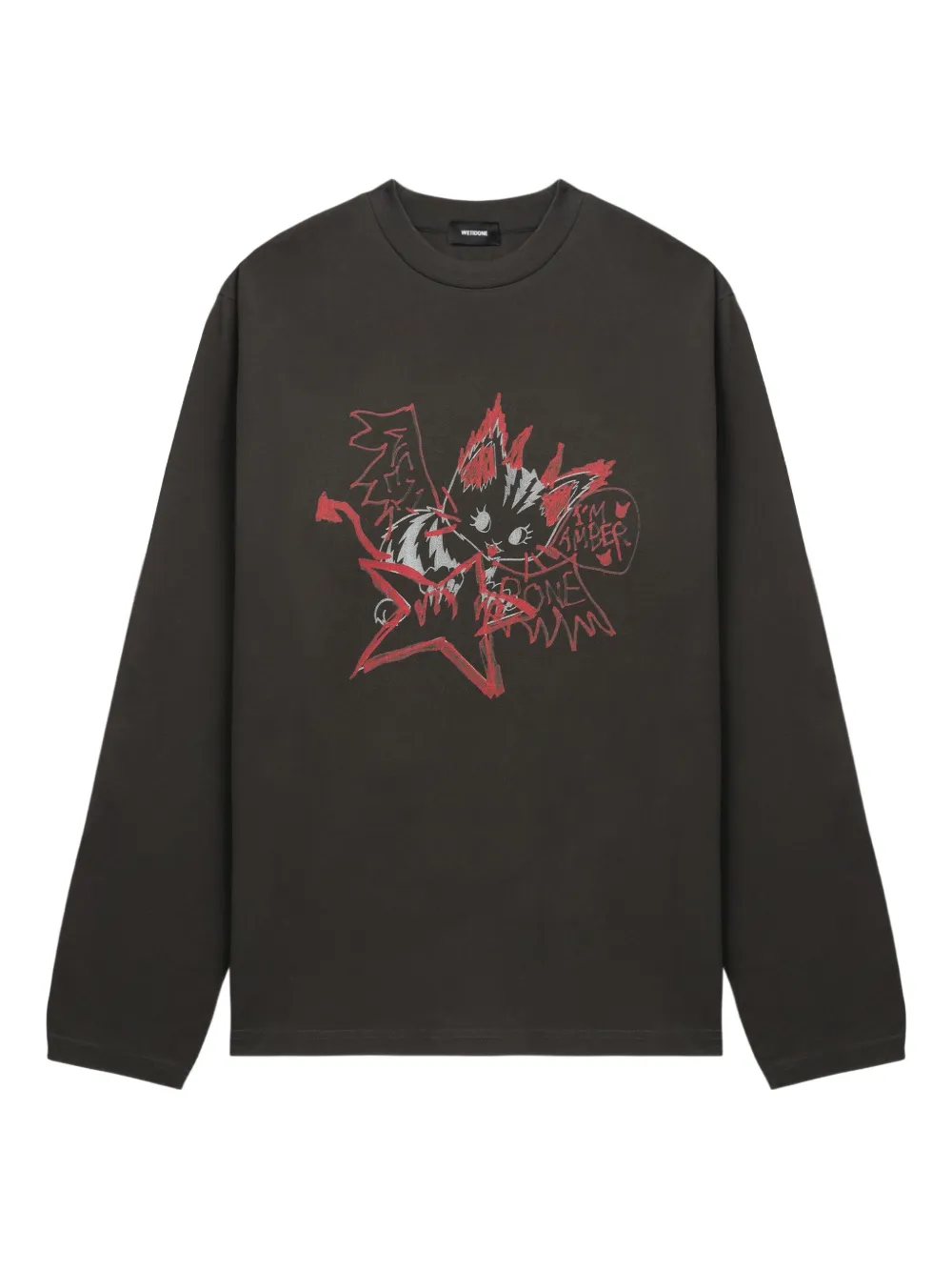 We11 Done Cat-star Graphic Long-sleeve Top In Gray
