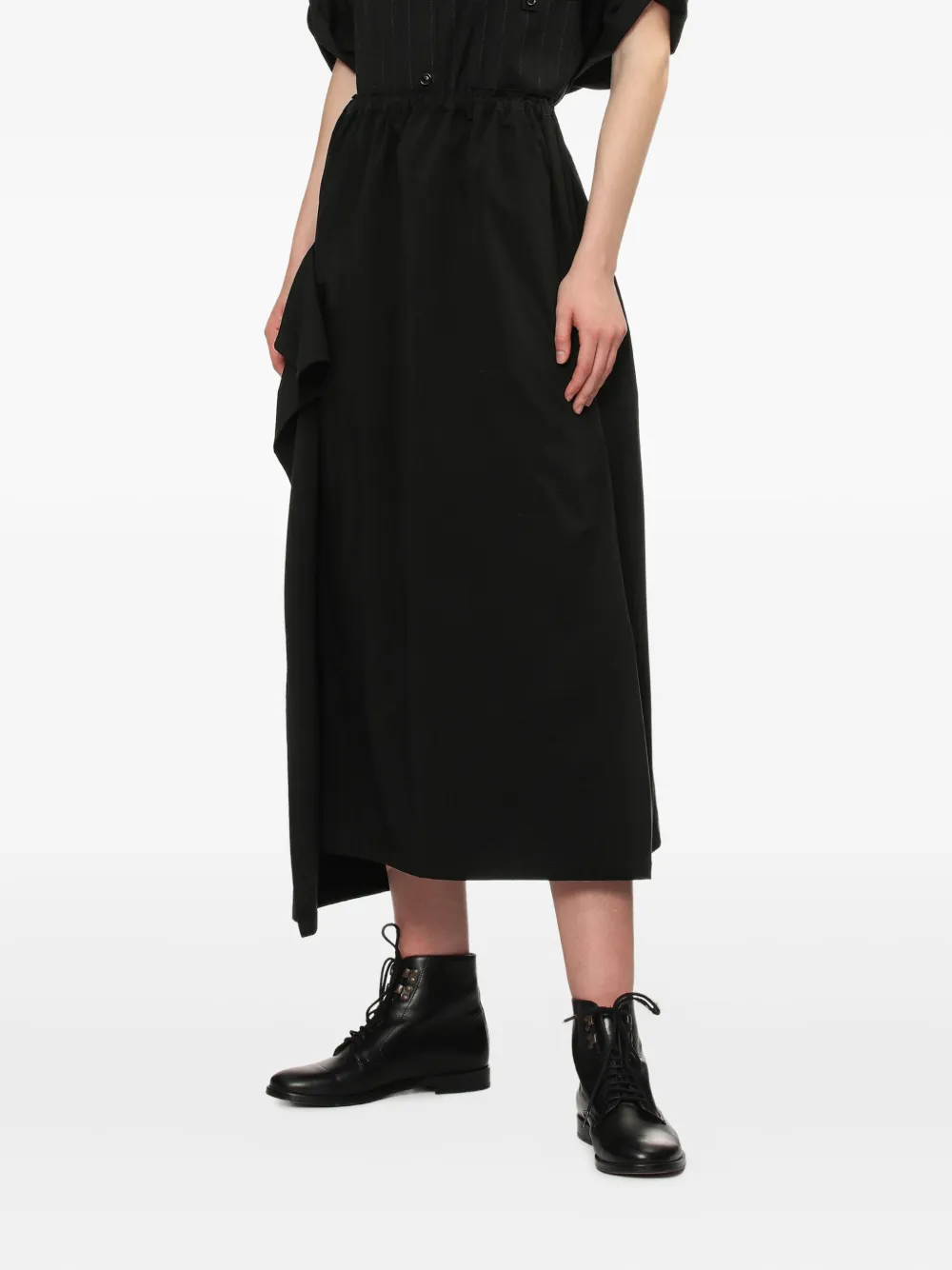 Y's elastic-waist ruffled midi skirt Zwart