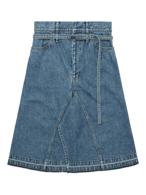 Toga belted frayed denim midi skirt