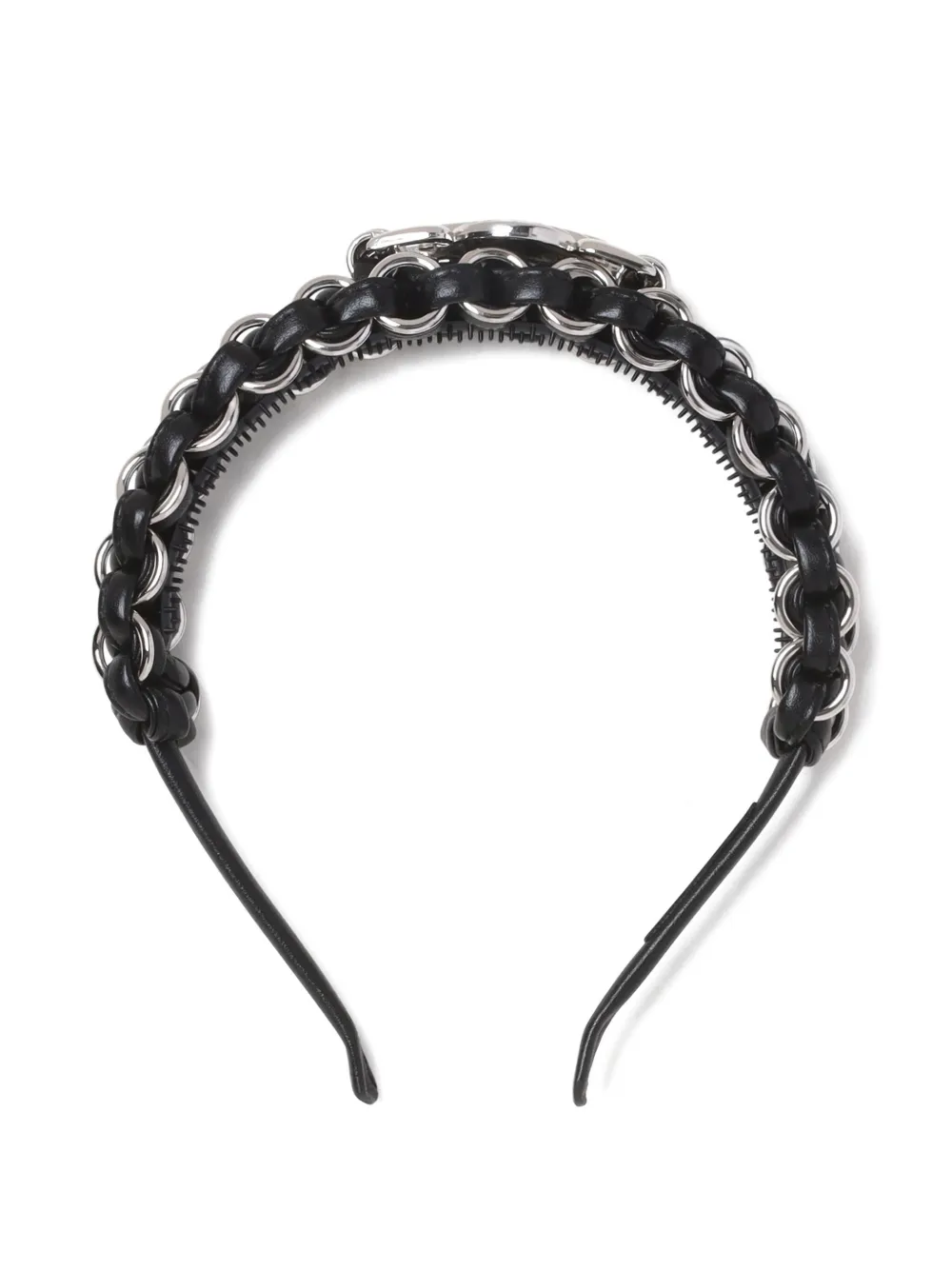 Toga Braided Chain-embellishment Leather Headband In Black