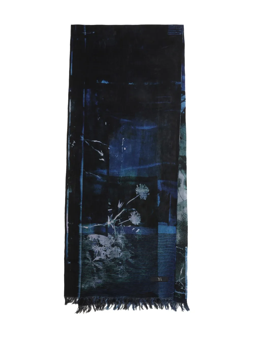 Y's Abstract-print Fringed Scarf In Black