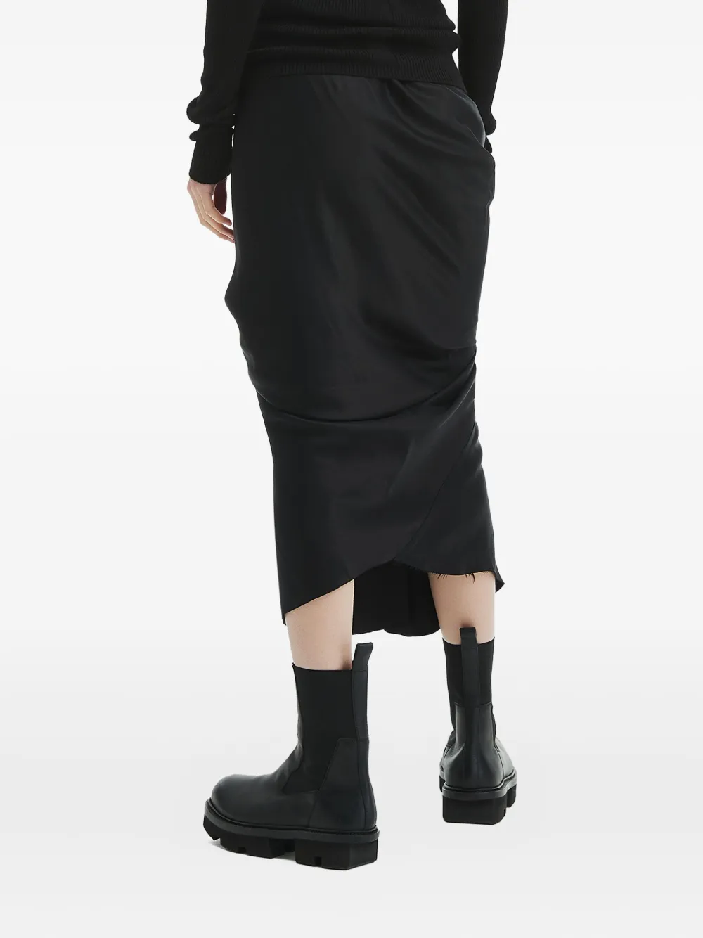 Rick Owens Seb Draped Asymmetrical Midi Skirt In Black