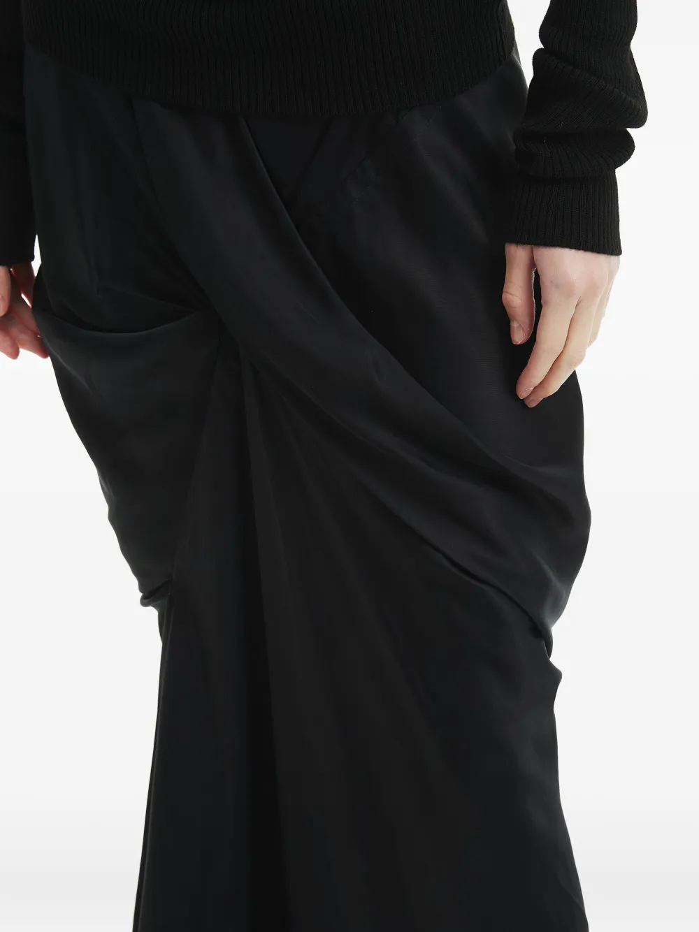 Rick Owens Seb Draped Asymmetrical Midi Skirt In Black