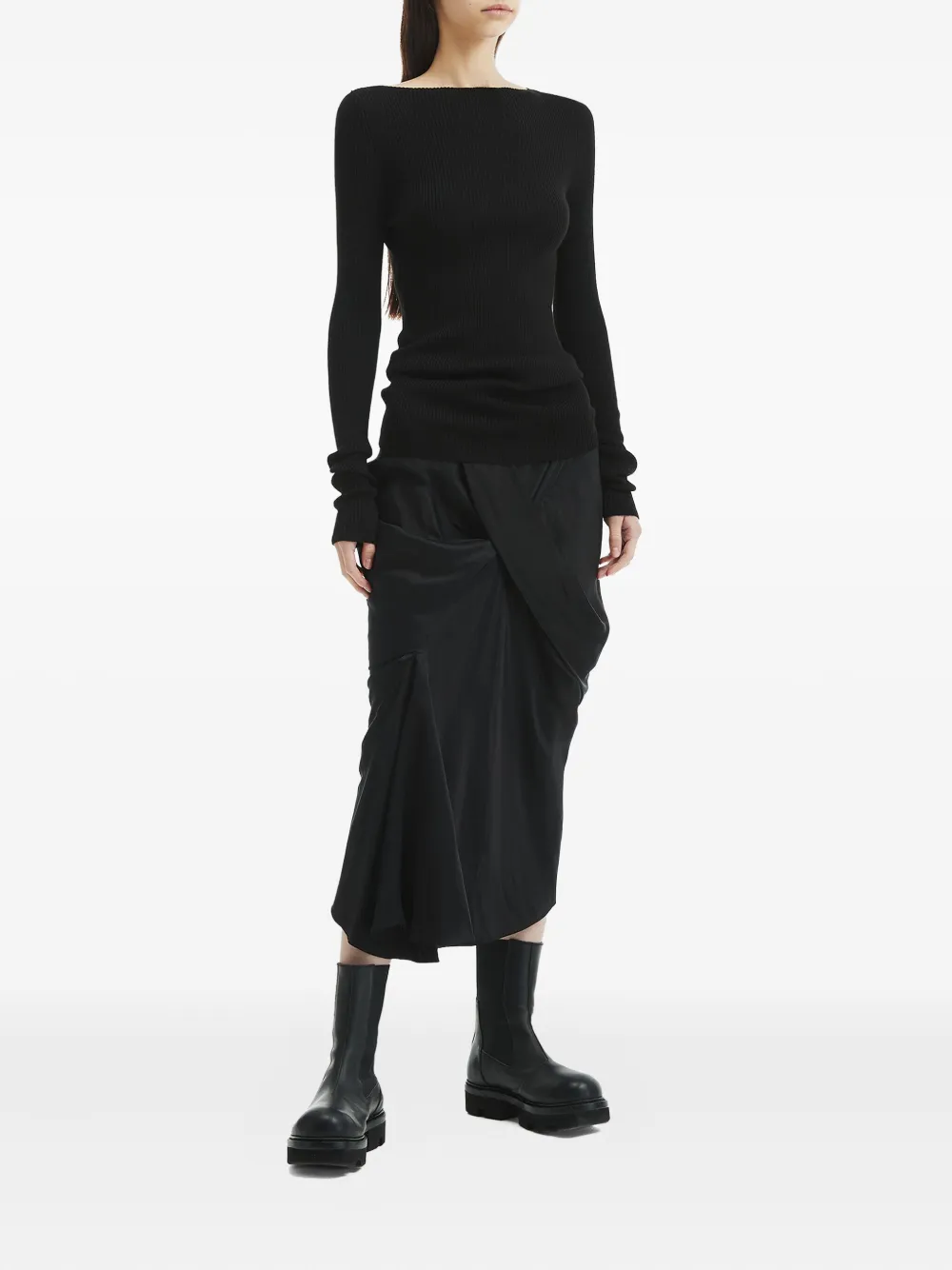 Rick Owens Seb Draped Asymmetrical Midi Skirt In Black