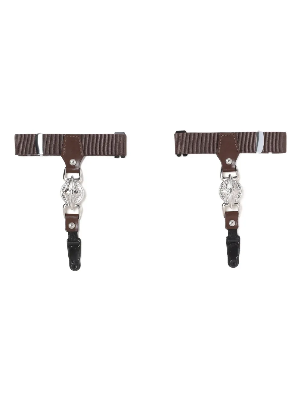 Toga Leather-trimmed Logo-plaque Sock Garters In Brown