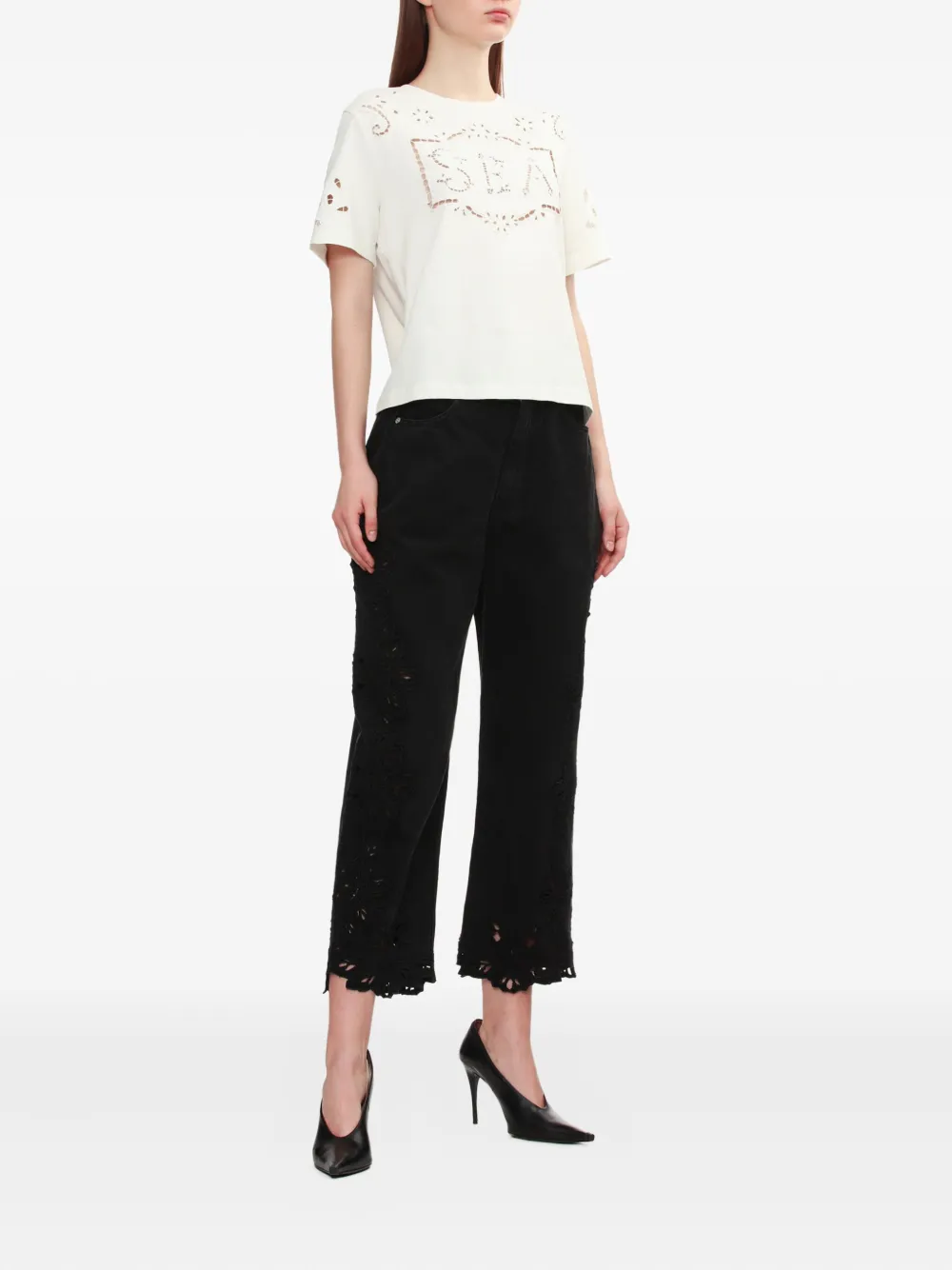 Sea Jeans met bloemenkant - Zwart