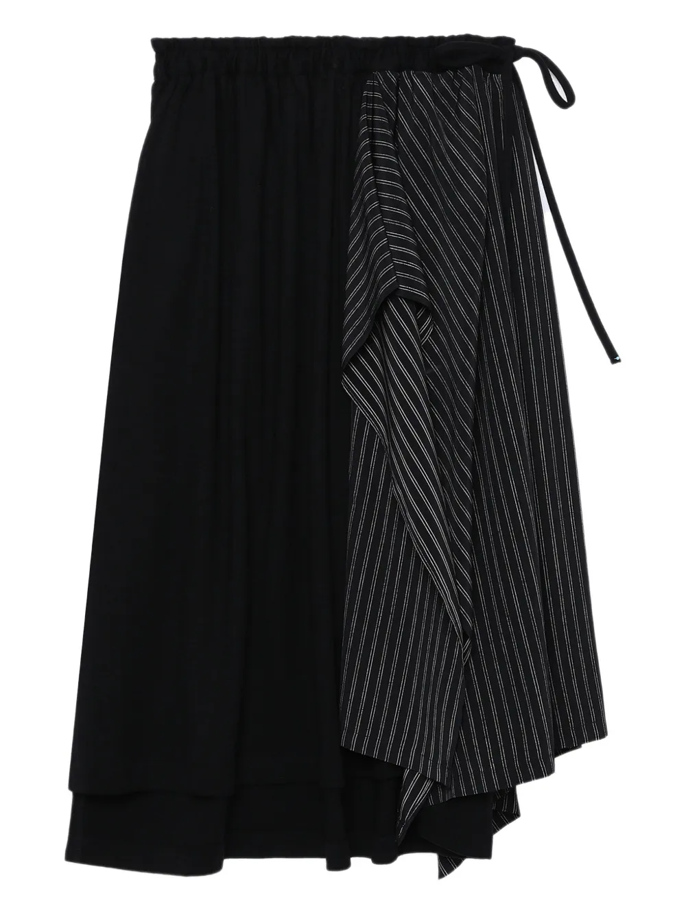 Y's Pinstripe Panelled Midi Skirt In Black