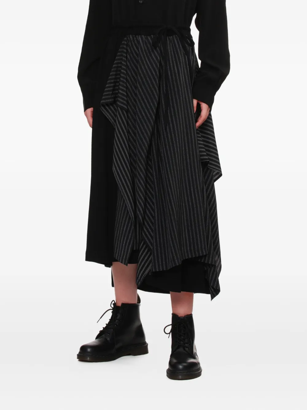 Y's Pinstripe Panelled Midi Skirt In Black