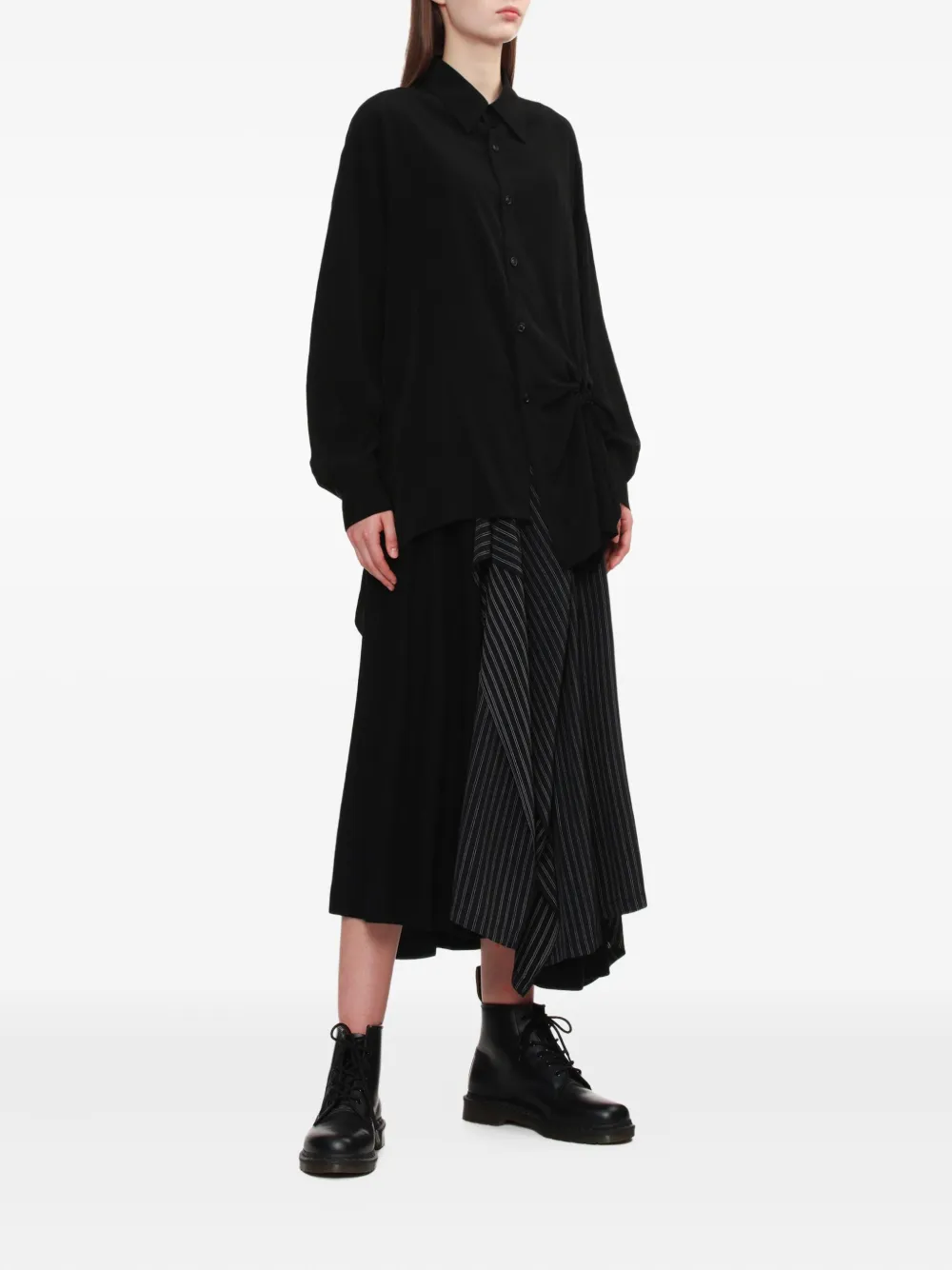 Y's Pinstripe Panelled Midi Skirt In Black