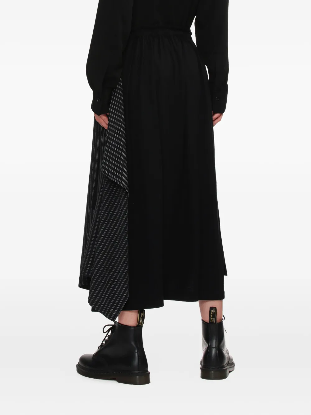 Y's Pinstripe Panelled Midi Skirt In Black