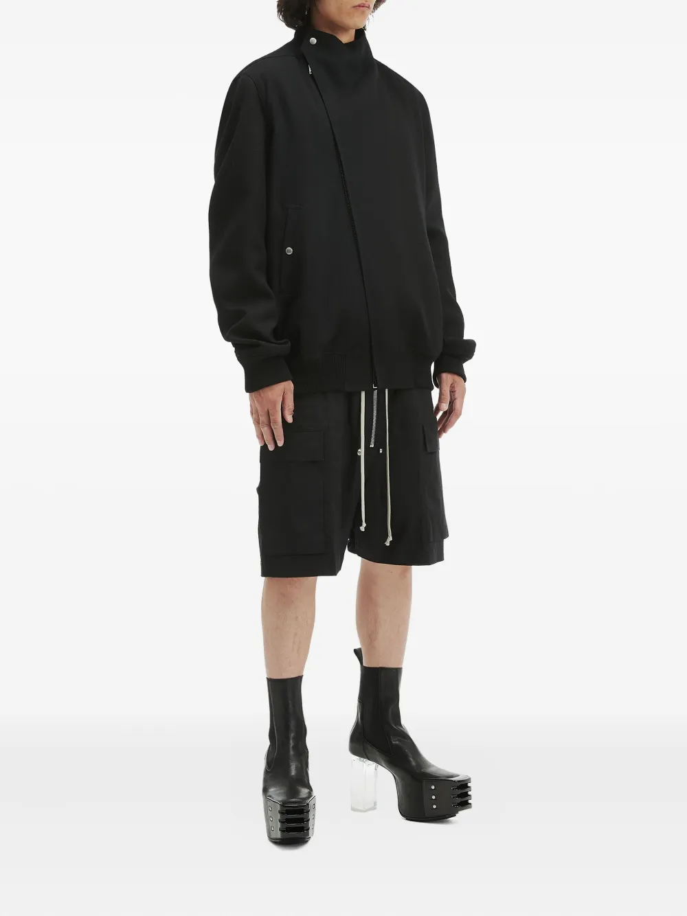Rick Owens Asymmetrisch jack met hoge hals Zwart