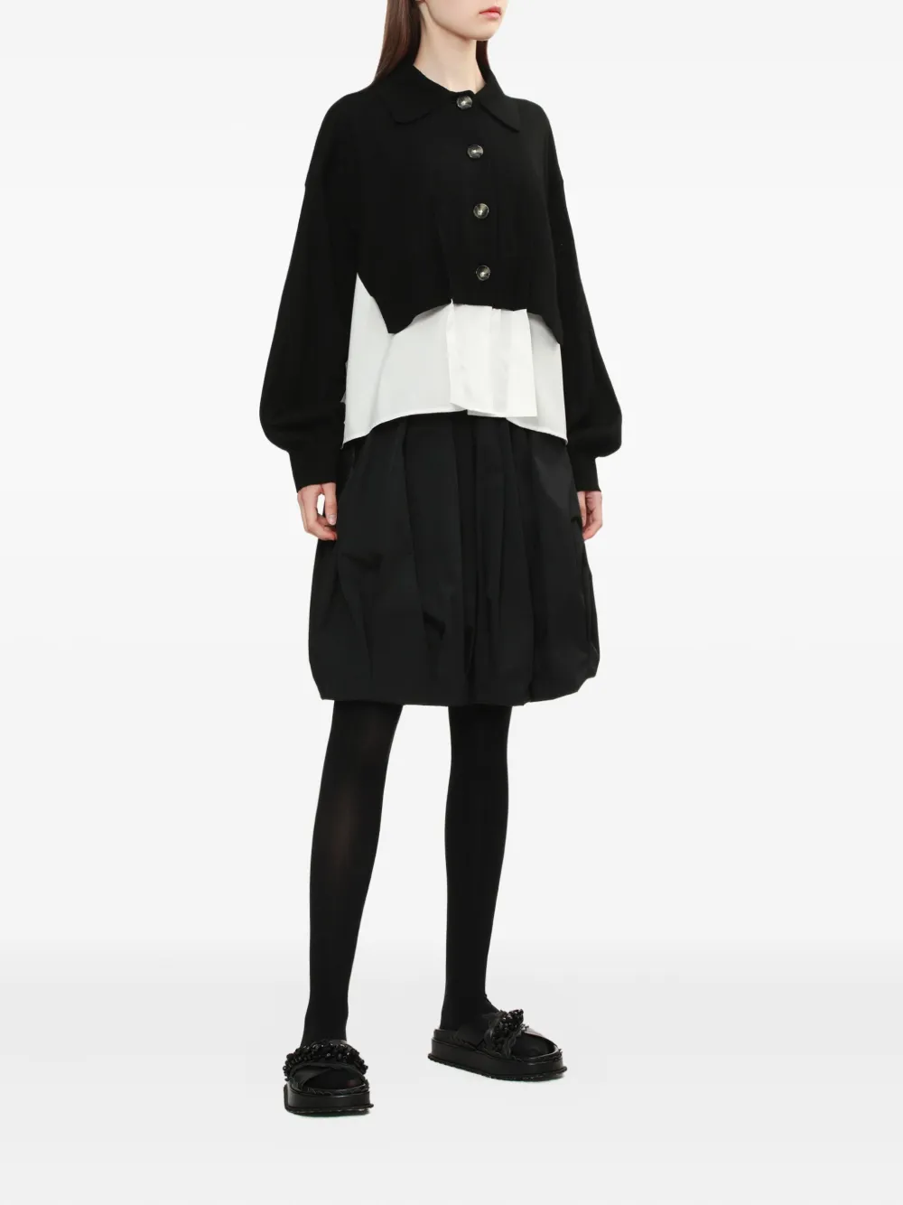 Enföld Button-down Layered Cardigan In Black
