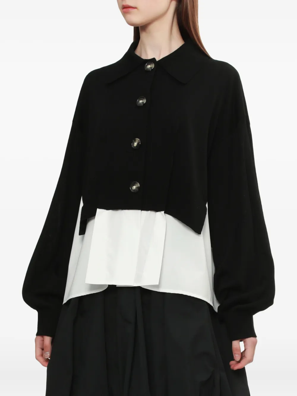 Enföld Button-down Layered Cardigan In Black