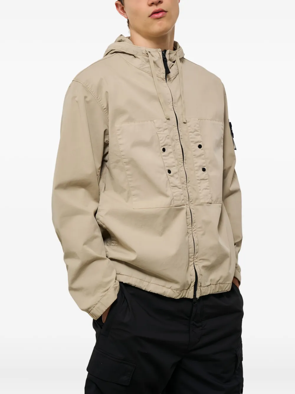 Stone Island logo hooded jacket Beige