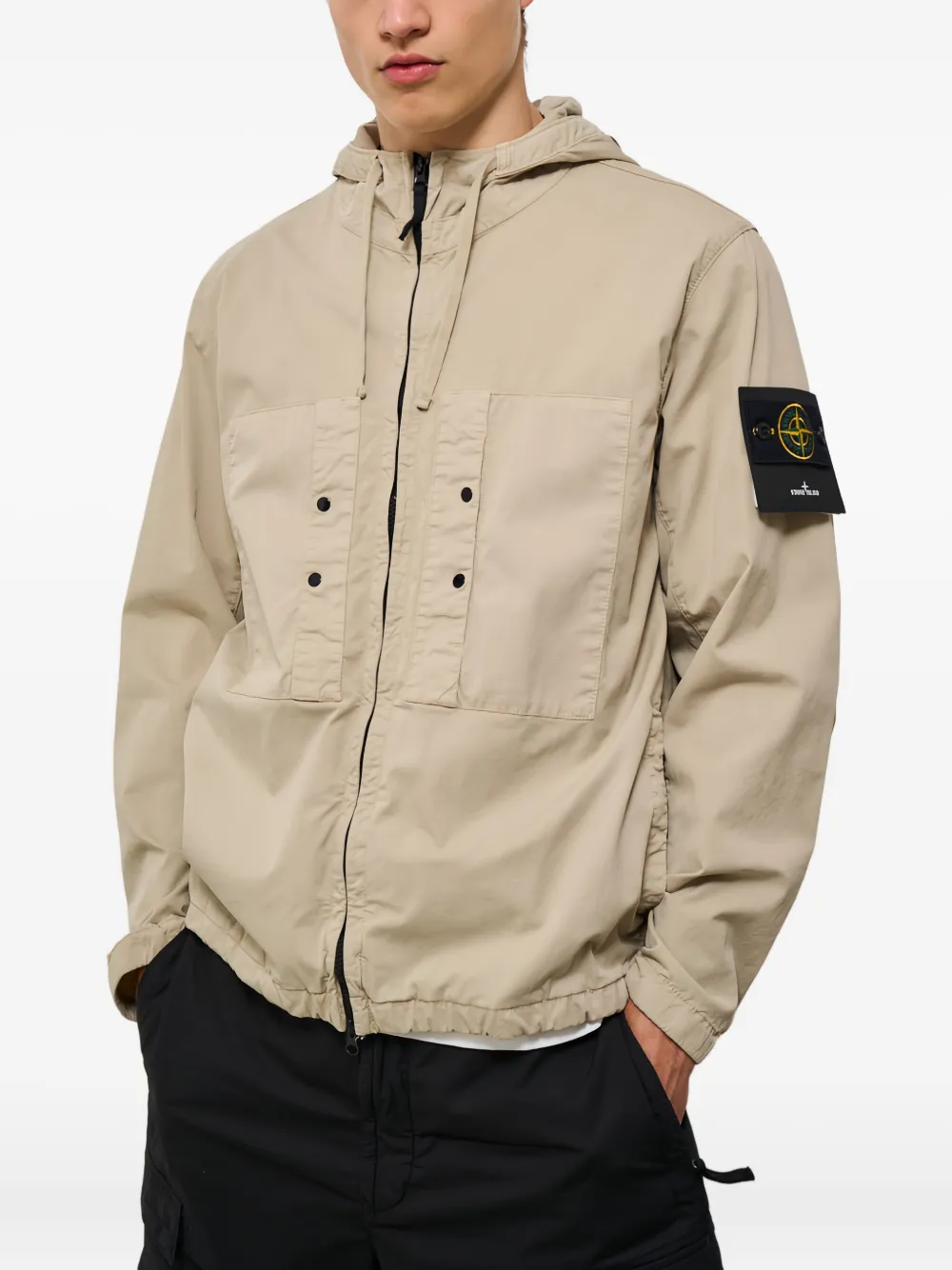 Stone Island logo hooded jacket Beige