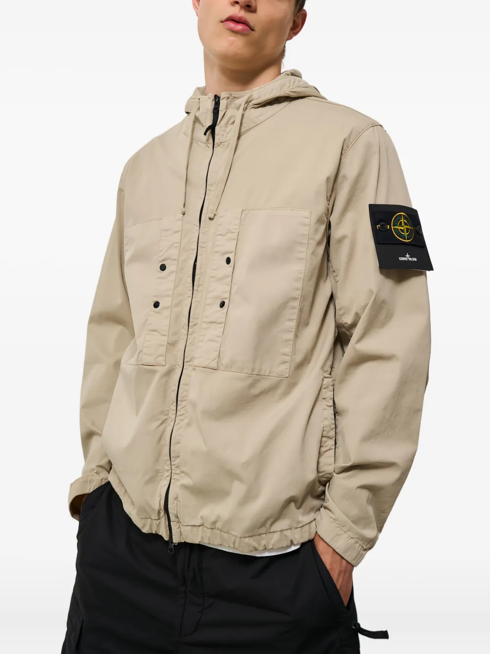 Stone Island logo hooded jacket Beige