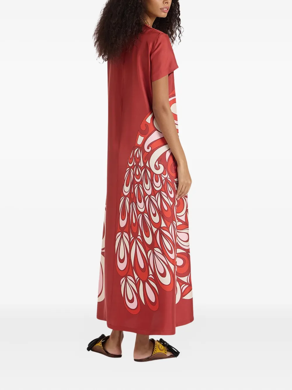 La DoubleJ Swing bird-print silk maxi dress Rood