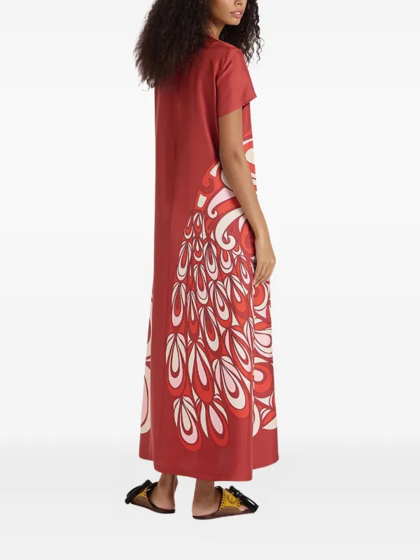 La DoubleJ Swing bird-print Silk Maxi Dress Red FARFETCH IN