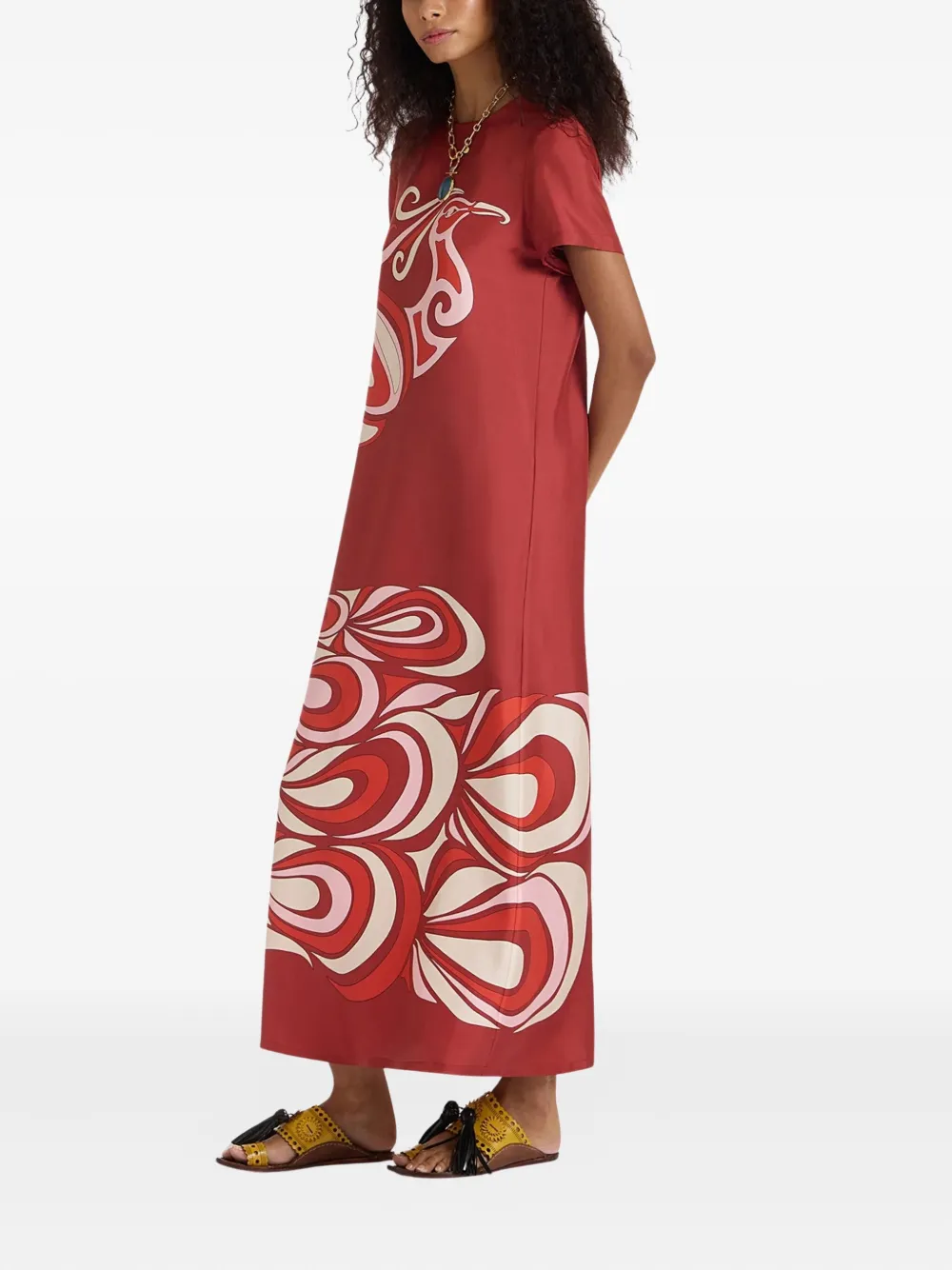 La DoubleJ Swing bird-print silk maxi dress Rood