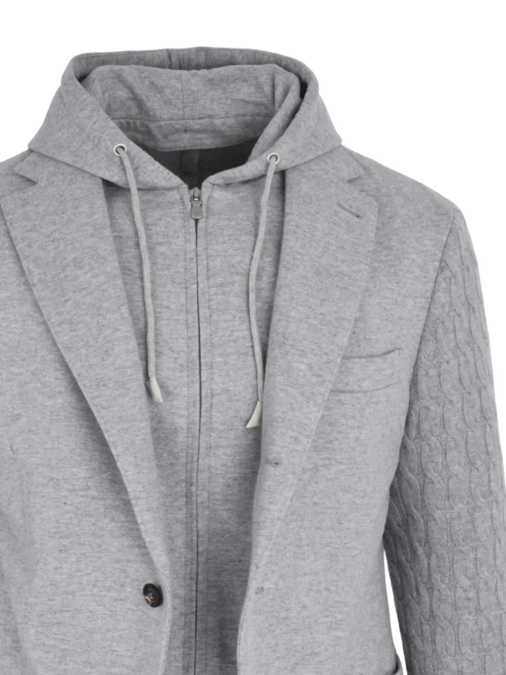 Eleventy Layered Single-breasted Hooded Blazer In Gray